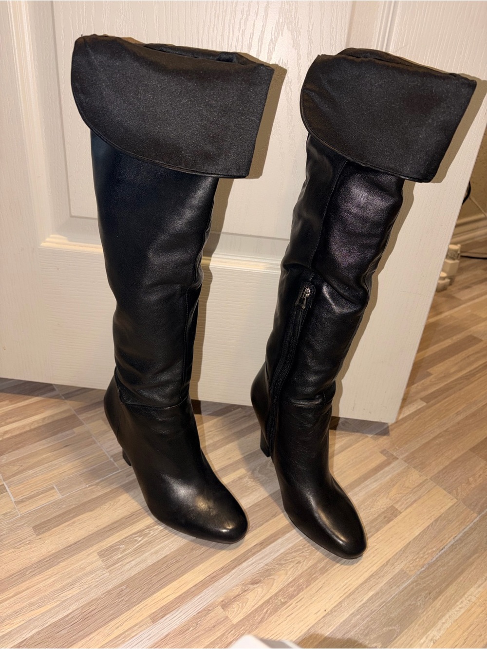 GUESS Black Over-the-Knee Fold-Over Boots with Side Zip